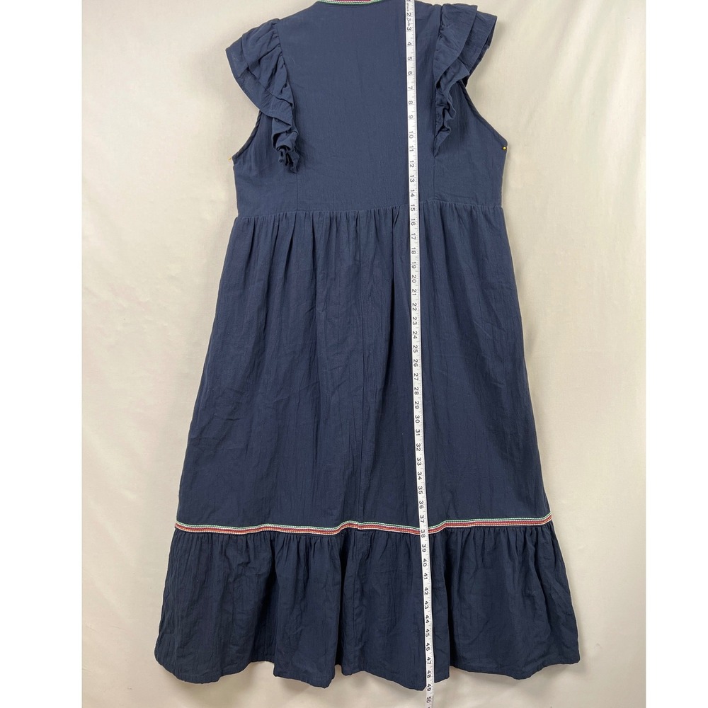Umgee Midi Dress Womens Large Navy Blue Ruffle Sleeve Tiered Embroidered Trim - Picture 5 of 9